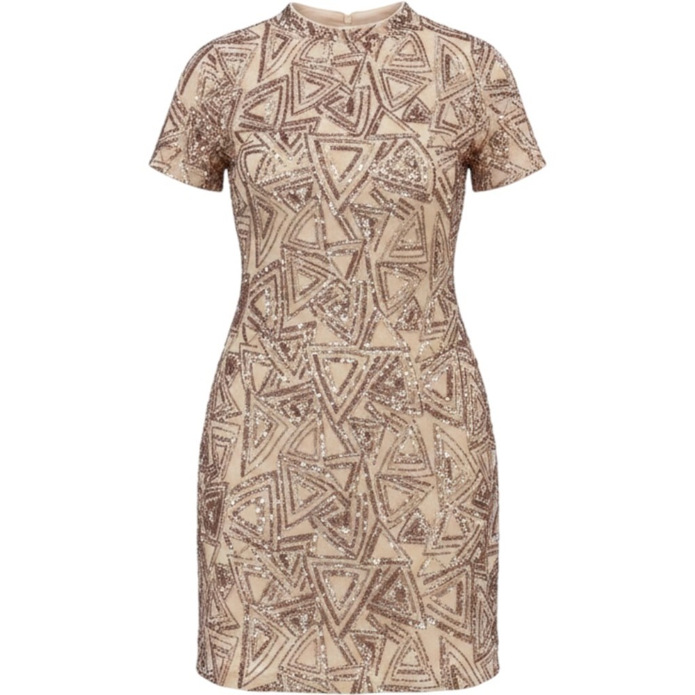 Forever 21 Plus Size Rose Gold Sequin Geometric Triangle Mock Neck Mini Dress 2X